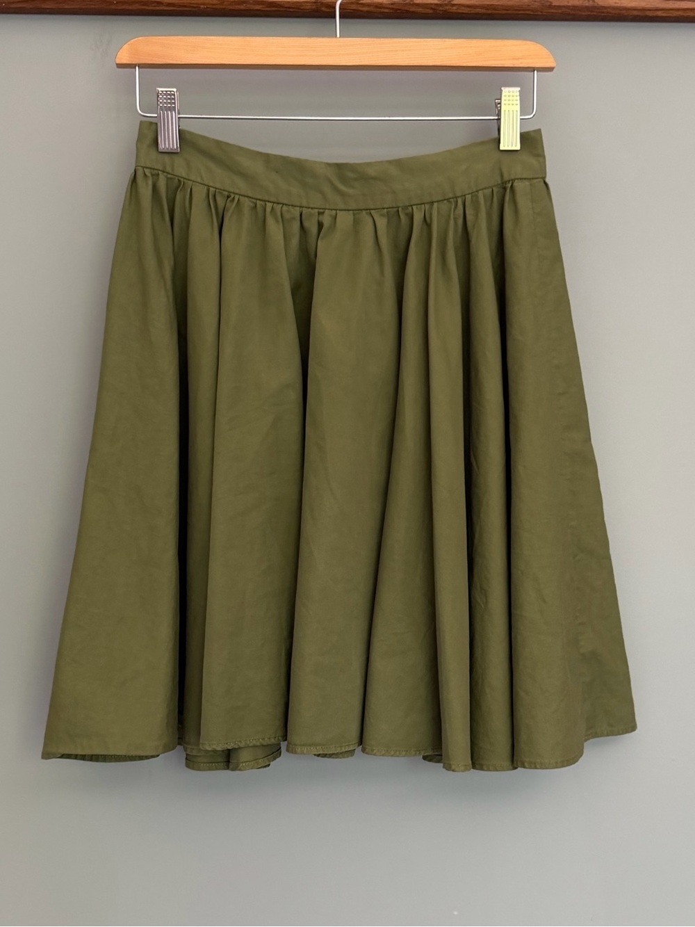 10 Crosby Derek Lam Olive Green Twill Cotton Full Circle Skater Mini Skirt